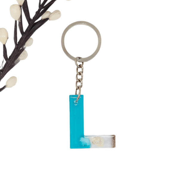 Blue Resin Alphabet Keychain – Custom ‘L’ Charm with Metallic Finish
